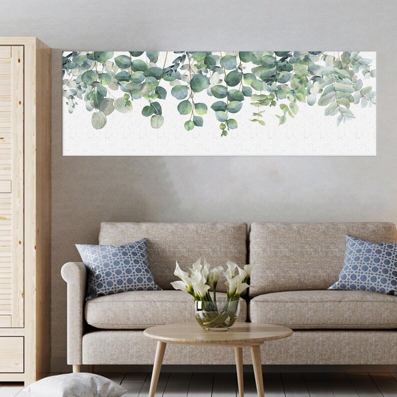 Paintings for Above Bed, Watercolor Canvas Art, Fresh Green Art Decor