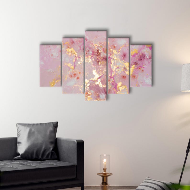 Pink and Gold Abstract Marble Canvas Print: Modern Wall Art - Etsy