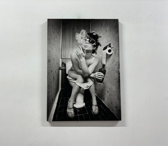 Girl Smoking Toilet, Fashion Toilet Wall Art, Fashion Girl Print, Stylish Wall Art, Girl Drinking Toilet, Fashion Wall Art, Black and White
