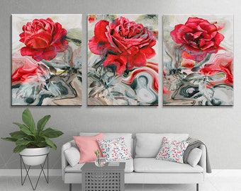 Rote Rosen Wandbild: Blumen Natur Landschaft Druck