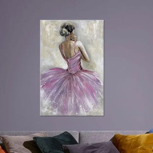 Lienzo decorativo de bailarina de ballet de espaldas, elegante póster de bailarina con vestido rosa, impresión impresionista suave de algodón para decoración femenina.