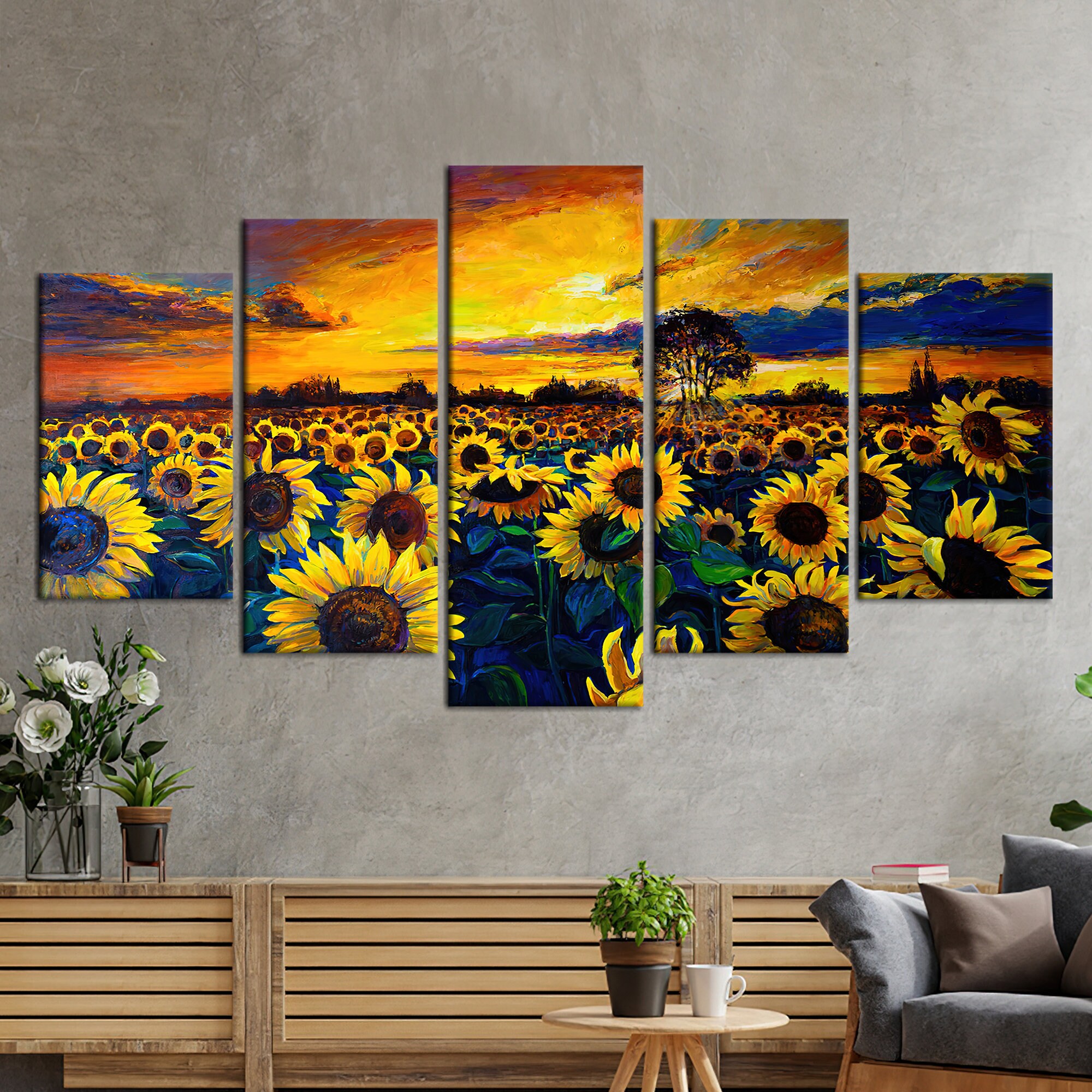 Sunflower Field Canvas Print: Sunset Landscape Wall Art - Etsy