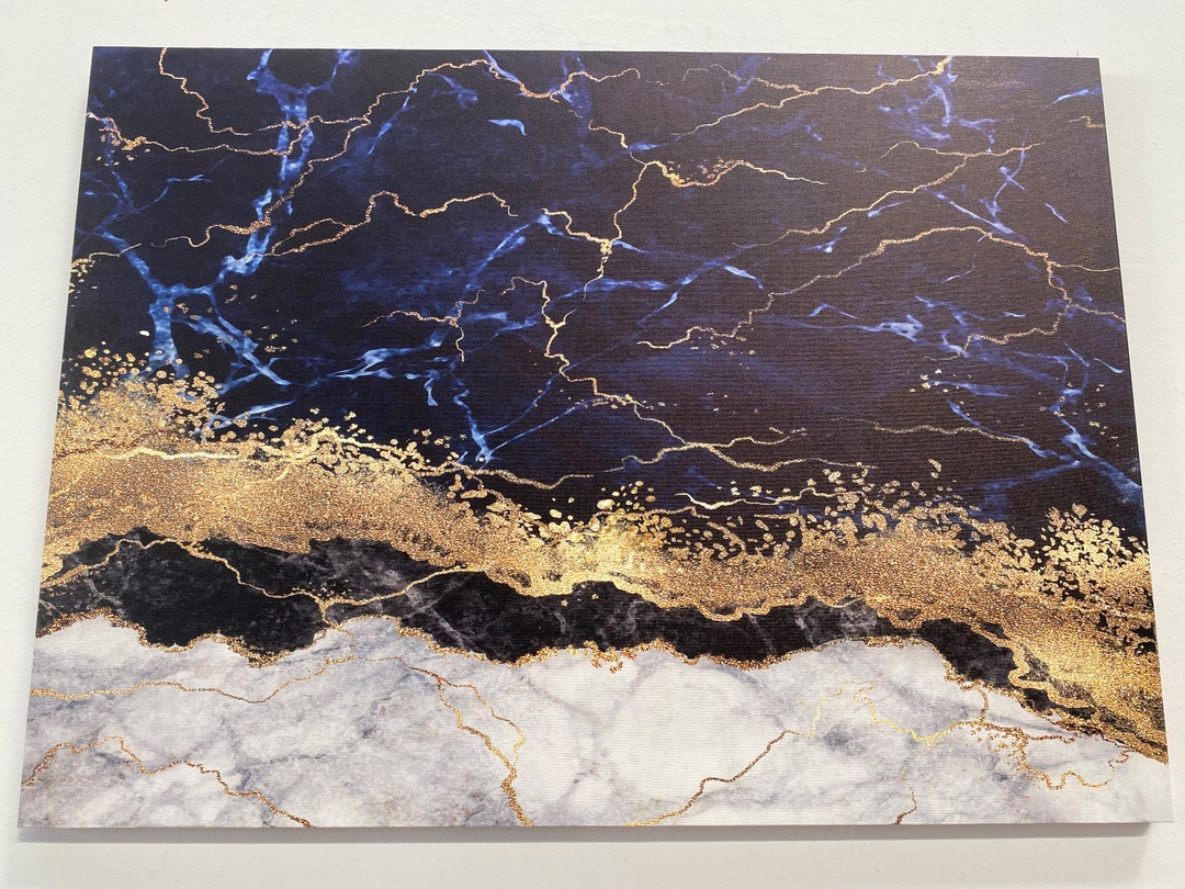 Navy Blue Marble Wall Art, Marble Wall Decor, Luxury Wall Art, Gold