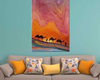 Pink Poster, Personalized Teacher Gift, Ramadan Eid Gift, Islamic Wall Art 3D Canvas, Modern Canvas Gift, 3D Canvas, Camel Art Decor