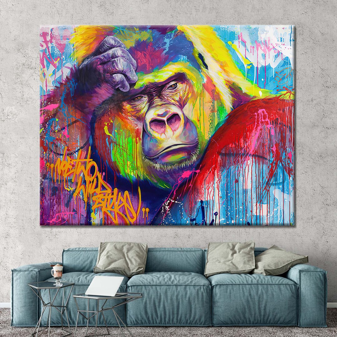Colorful Gorilla Canvas Print: Modern Animal Wall Art - Etsy