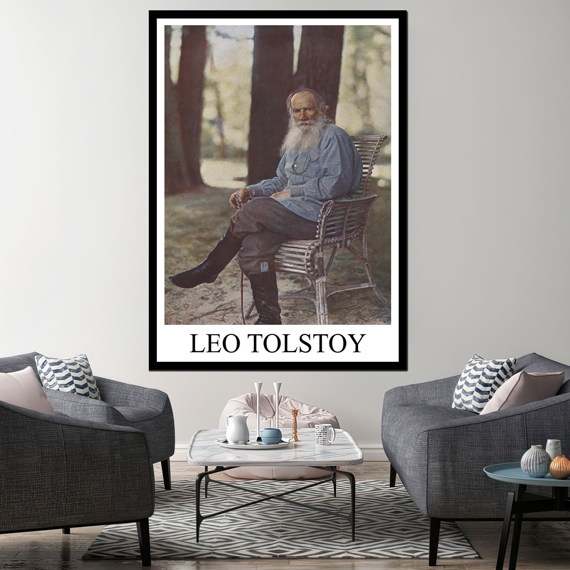 affiche de léon tolstoï, toile d'art d'écrivain littéraire, art mural salle lecture, d'auteur cadeau d'enseignant, décor tolstoï