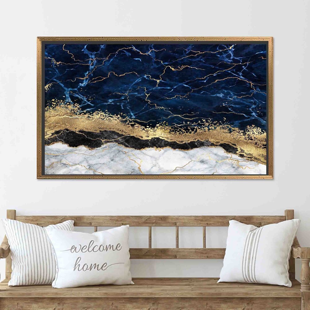Navy Blue Marble Wall Art Marble Wall Decor Luxury Wall Art Etsy