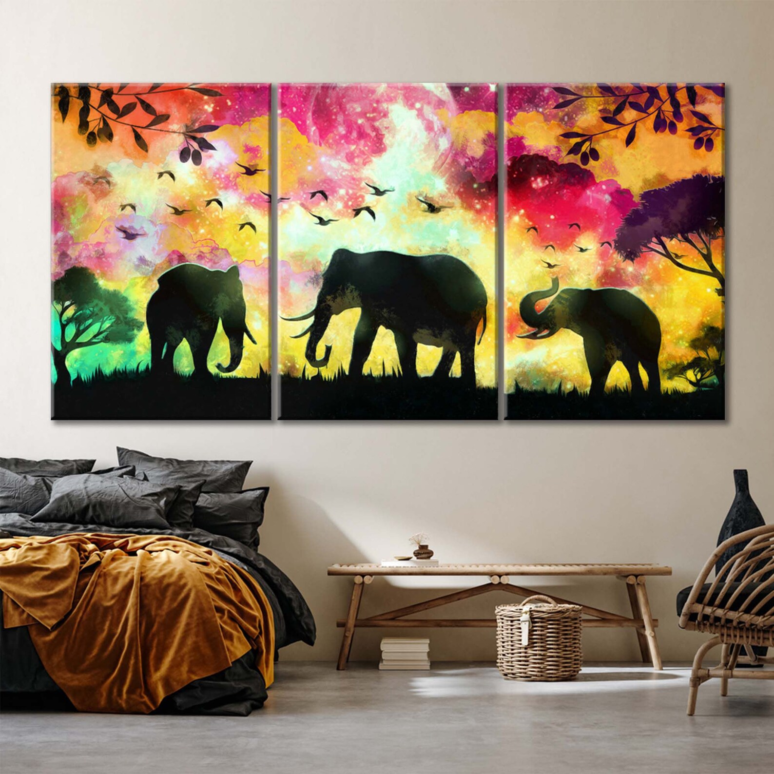 Abstract Elephant Wall Art Elephant Canvas Abstract Wall | Etsy