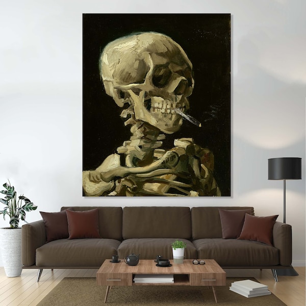 Skeleton Smoking, Vincent Van Gogh, Van Gogh Decor, Skull Wall Art, Van Gogh Poster,Skull Smoking, Skull Poster,Skull with Burning Cigarette