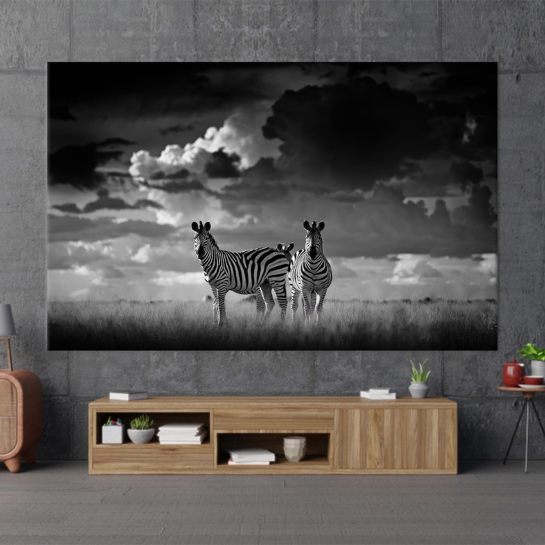 Black and White Wall Art, African Savannah Canvas Art, Zebra Couple ...