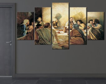 最後の晩餐のキャンバスプリント：イエス・キリストの宗教的な壁アート