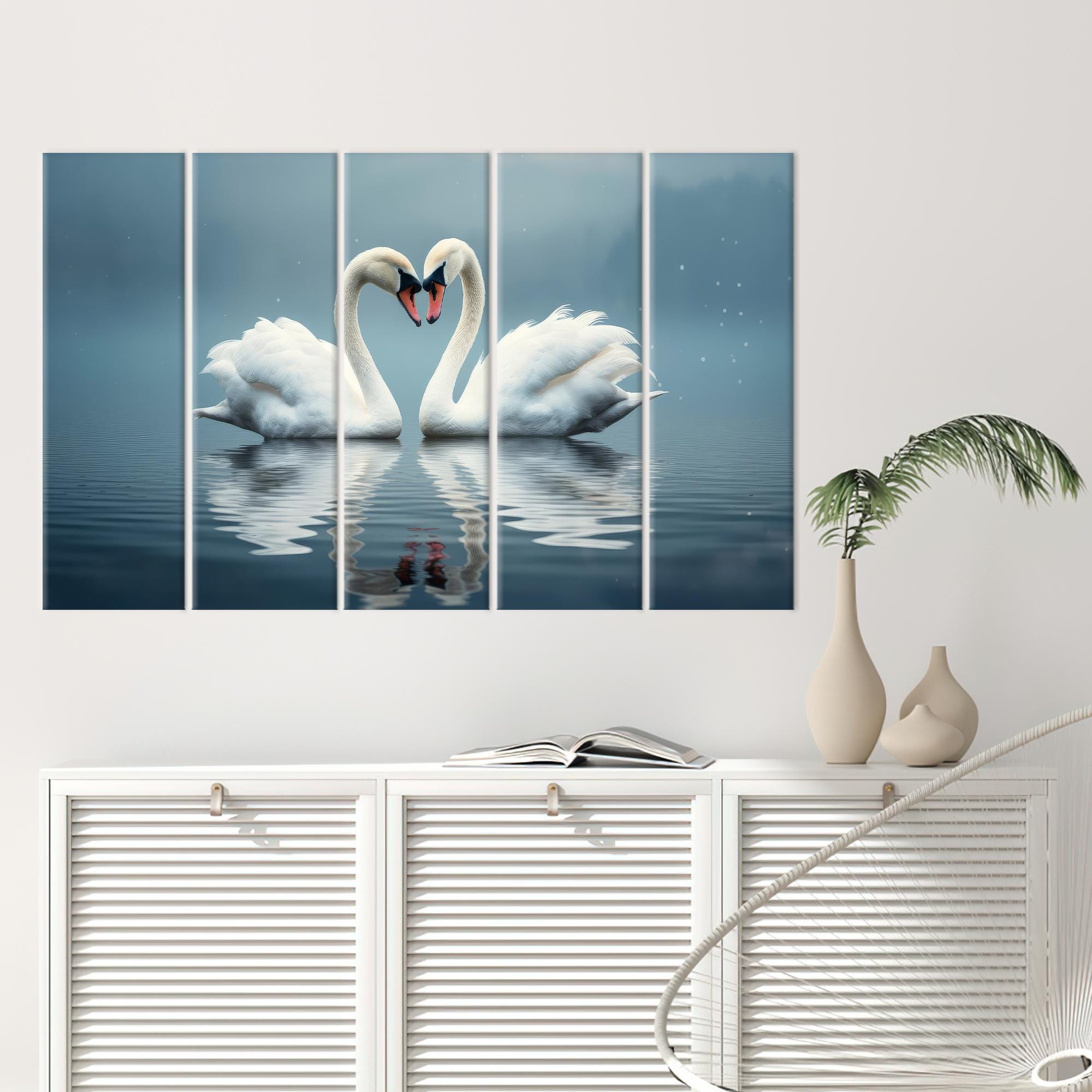 Two Swans Canvas Art: Romantic Lake Scene, Love Decor - Etsy