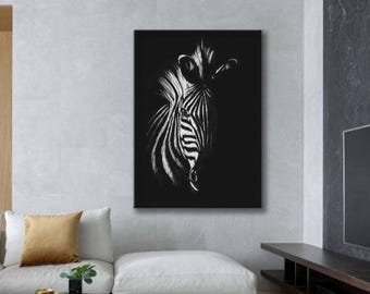 Black and White Zebra Canvas Print: Modern Wildlife Wall Art