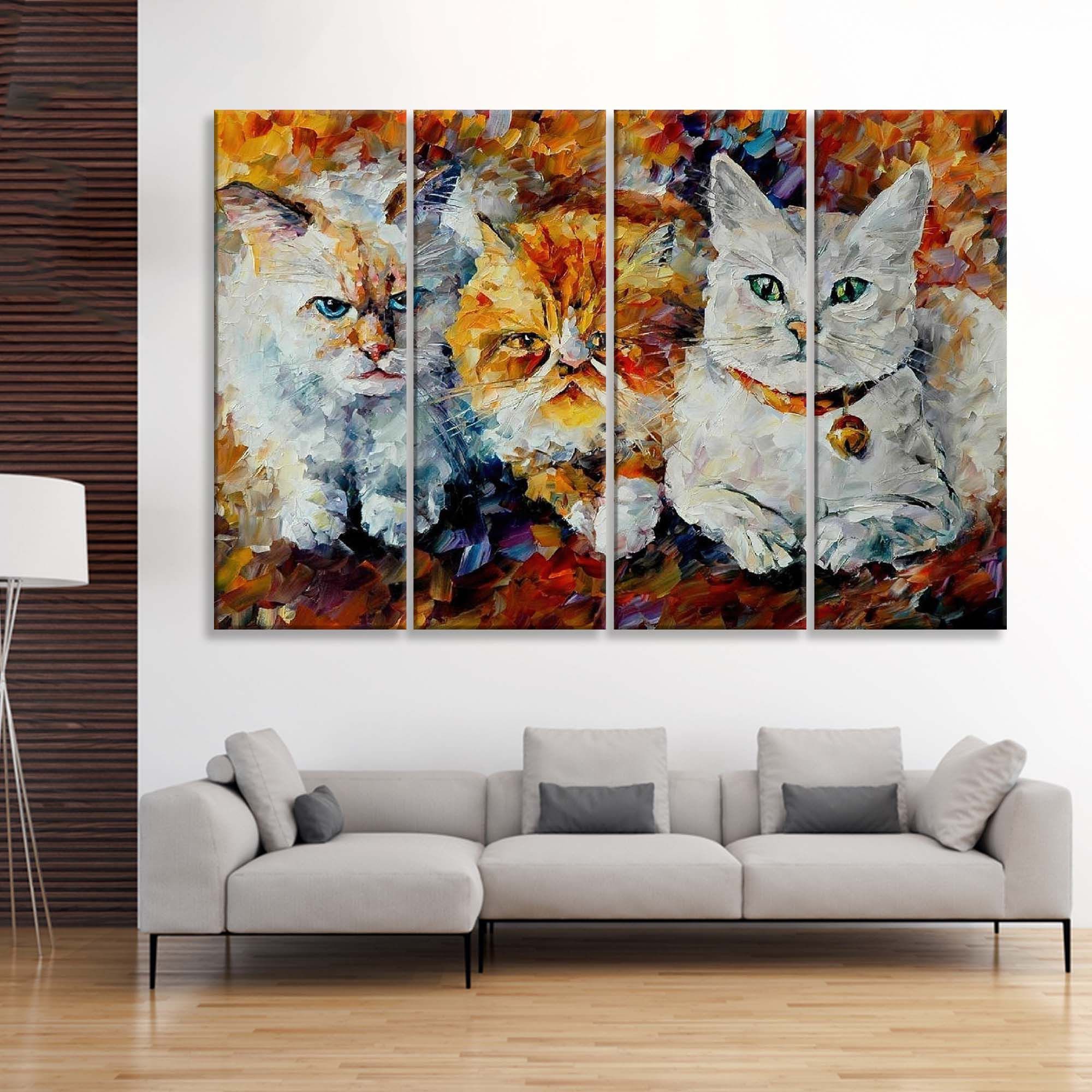 Three Cats Wall Art Animals Wall Art Cat Canvas Cute Etsy