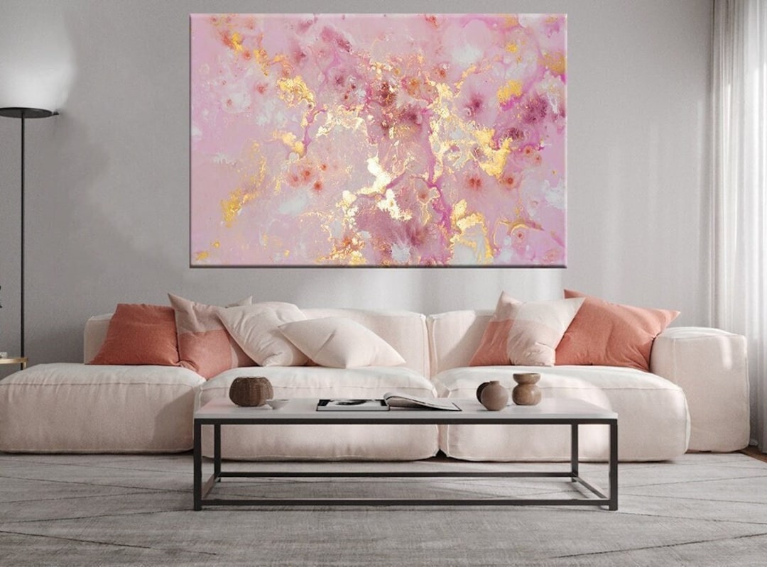 Pink and Gold Abstract Marble Canvas Print: Modern Wall Art - Etsy