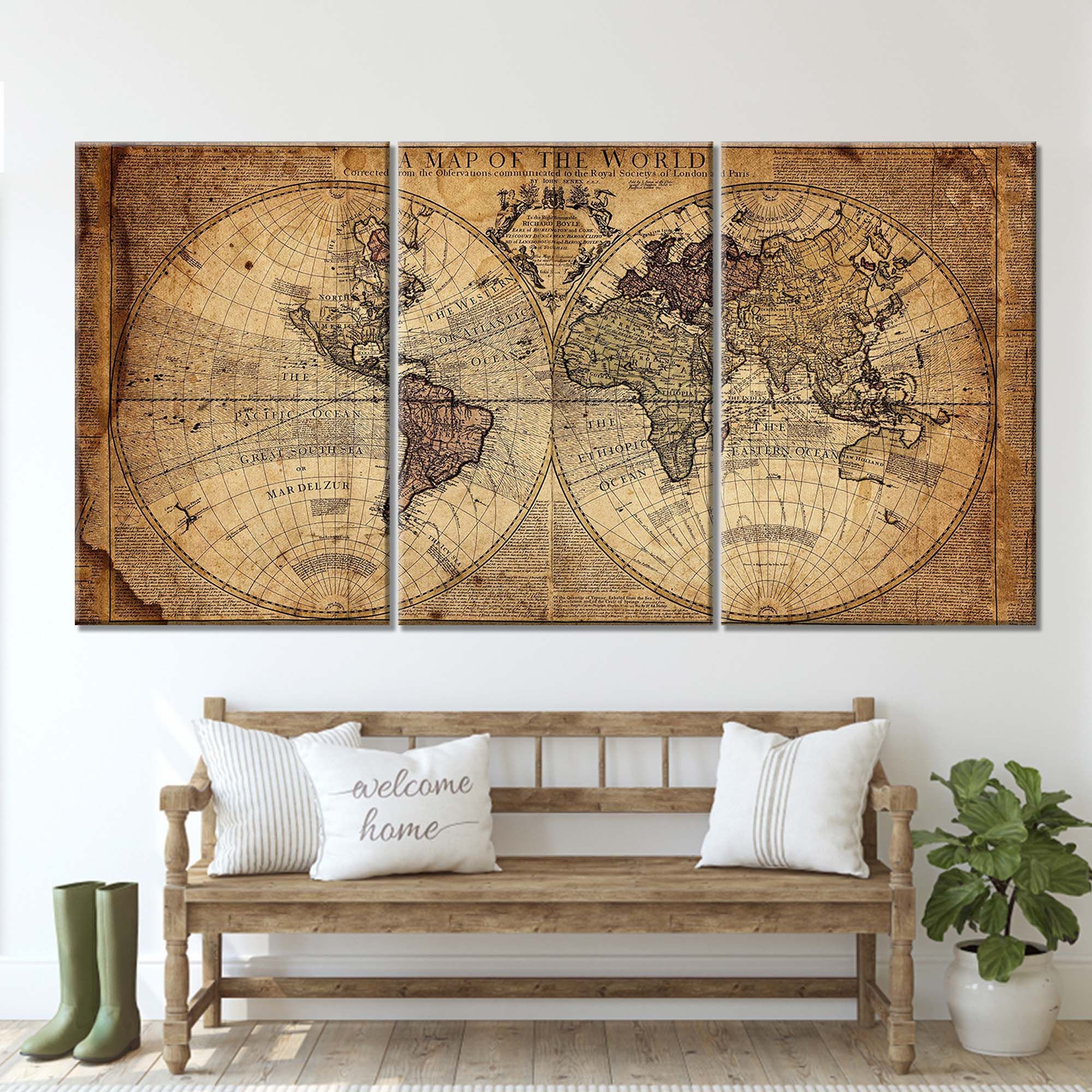 Vintage World Map Canvas Print: Retro Wall Art Decor - Etsy