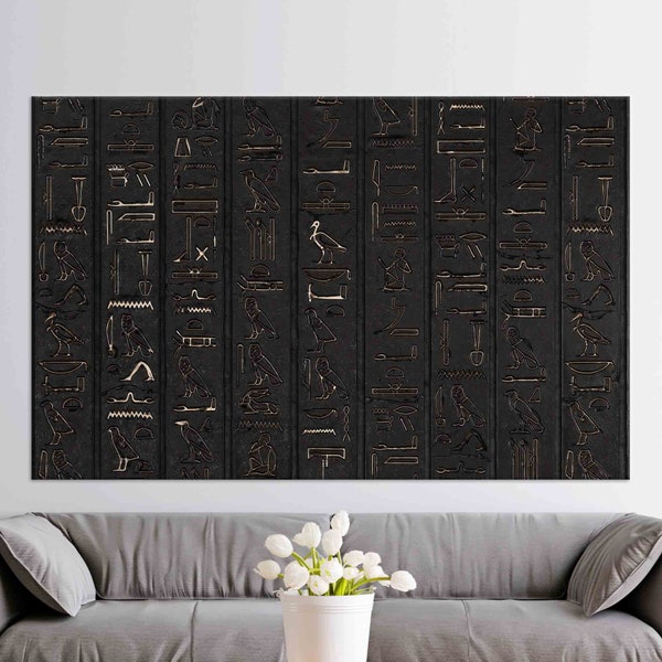 Canvas Wall Art, Hieroglyphics, Hieroglyph Wall Art, Huge Canvas, Ancient Egypt Wall Art, Black Decor, Office Wall Art, Bedroom Wall Decor,