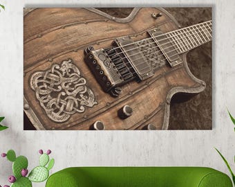 Rustikt gitarrcanvastavla, väggkonst för elgitarr, vintagemusikaffisch, rockmusikdekor, present till gitarrspelare, konst i musikrummet
