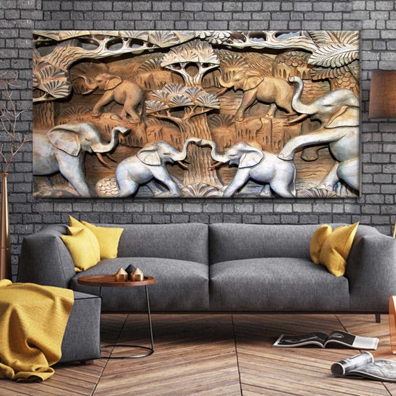 Elephant Design Canvas Decor Wall Art Canvas African Art Etsy