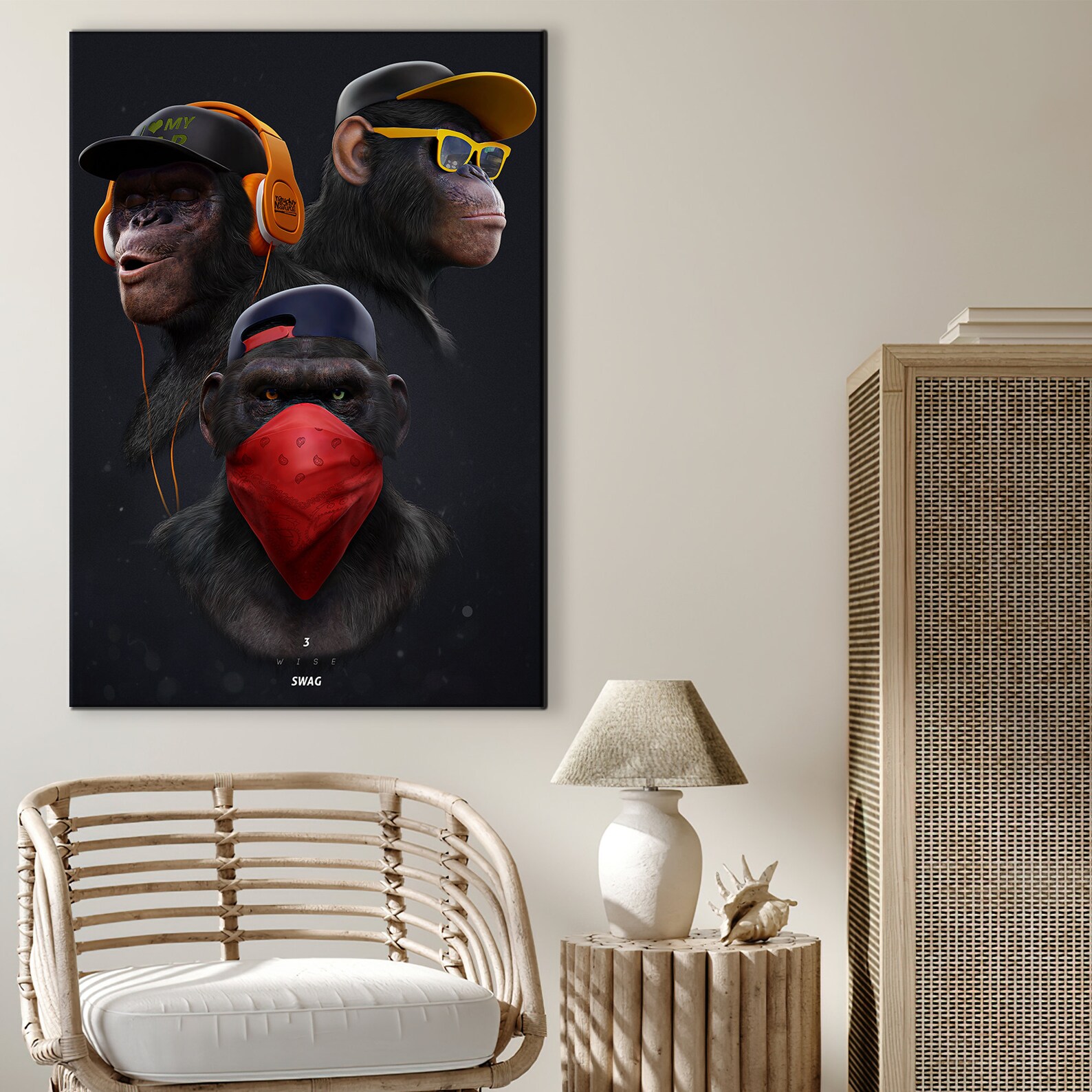 3 Monkeys Canvas Tree Monkey Wall Art 3 Monkeys Poster Art Etsy