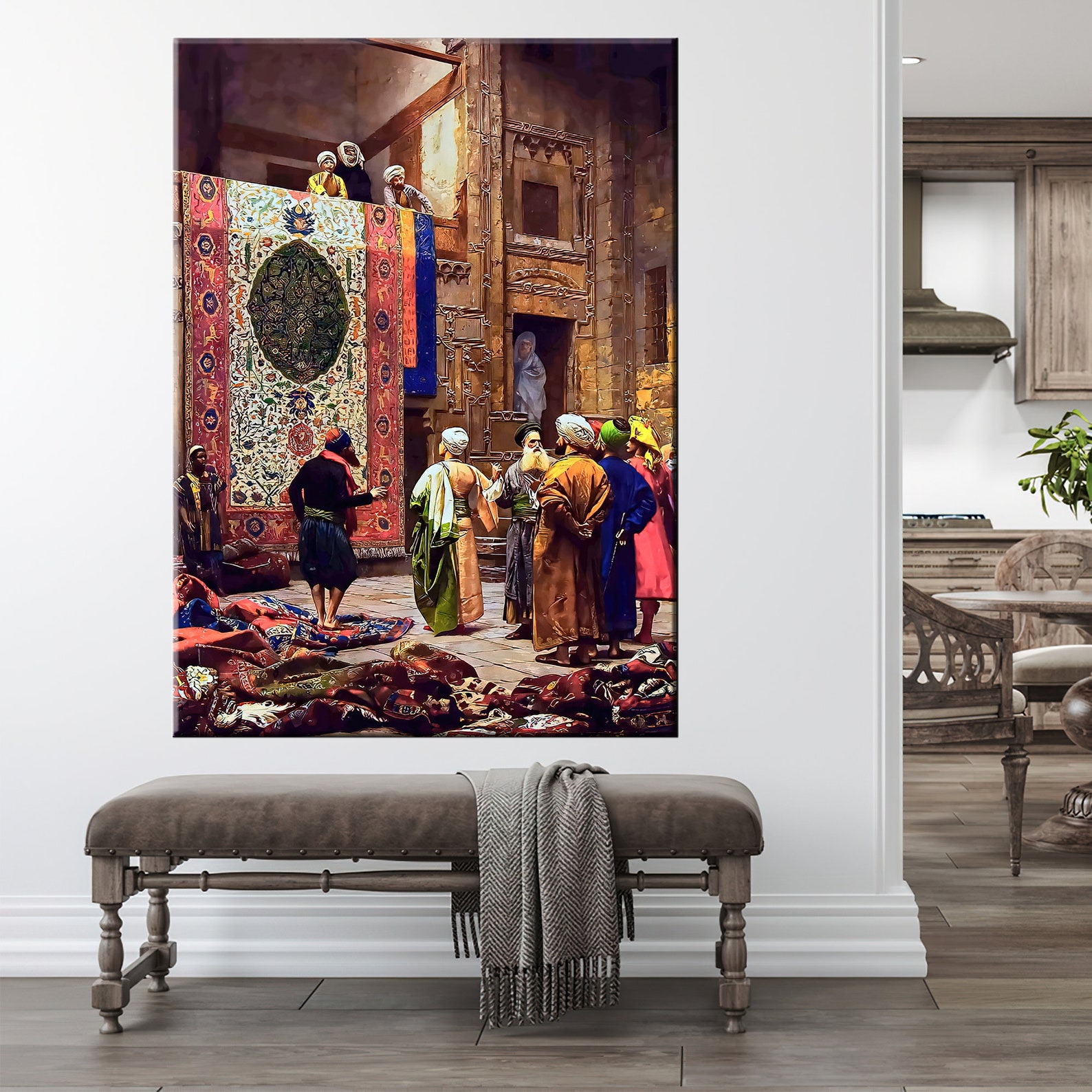 The Carpet Merchant Wall Art, the Rug Market in Cairo Painting Print, Jeanleon Gerome, Canvas