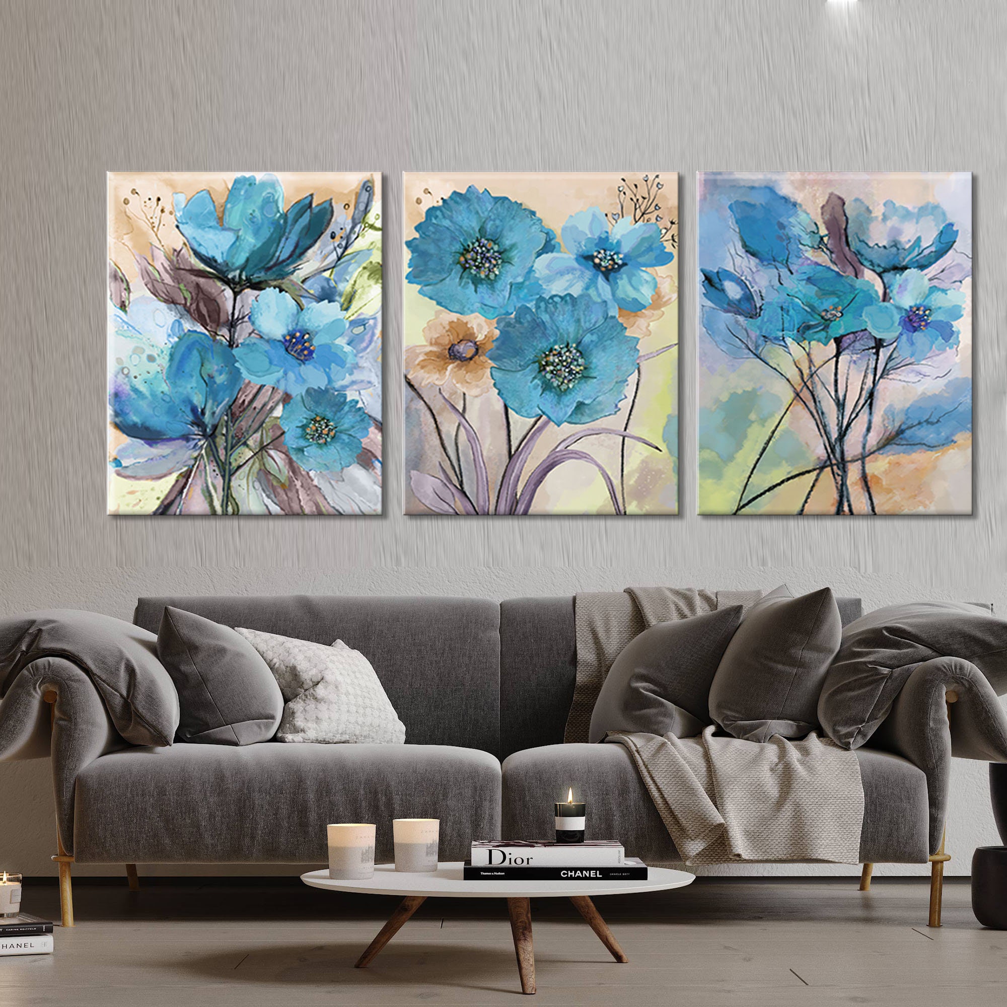 Modern Abstract Art Blue Flowers Oil Painting Wall Art - Etsy