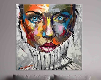 Colorful Woman Portrait Canvas Art: Modern Expressionist Brushstroke Painting