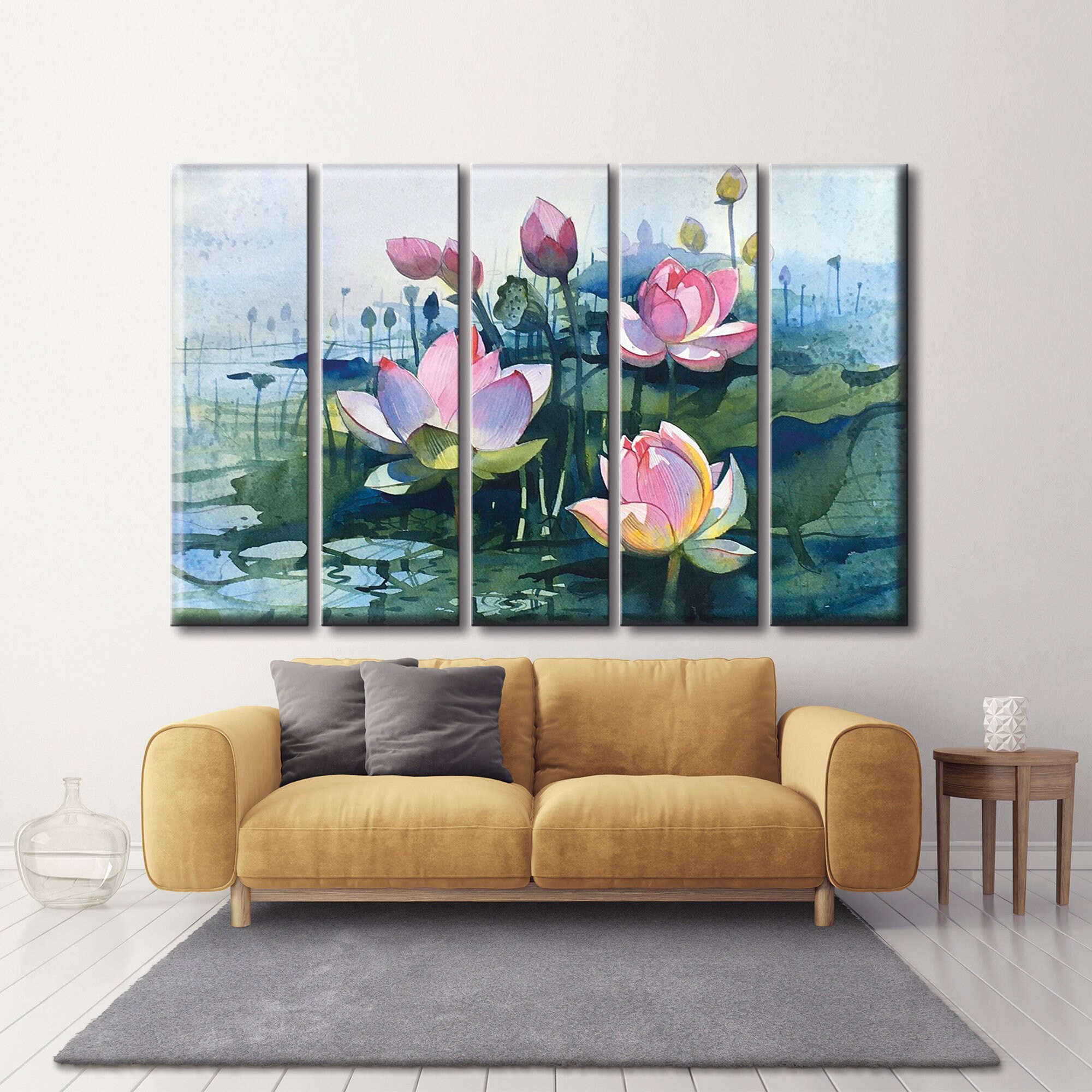 Lotus Watercolor Canvas Print: Abstract Floral Wall Art - Etsy