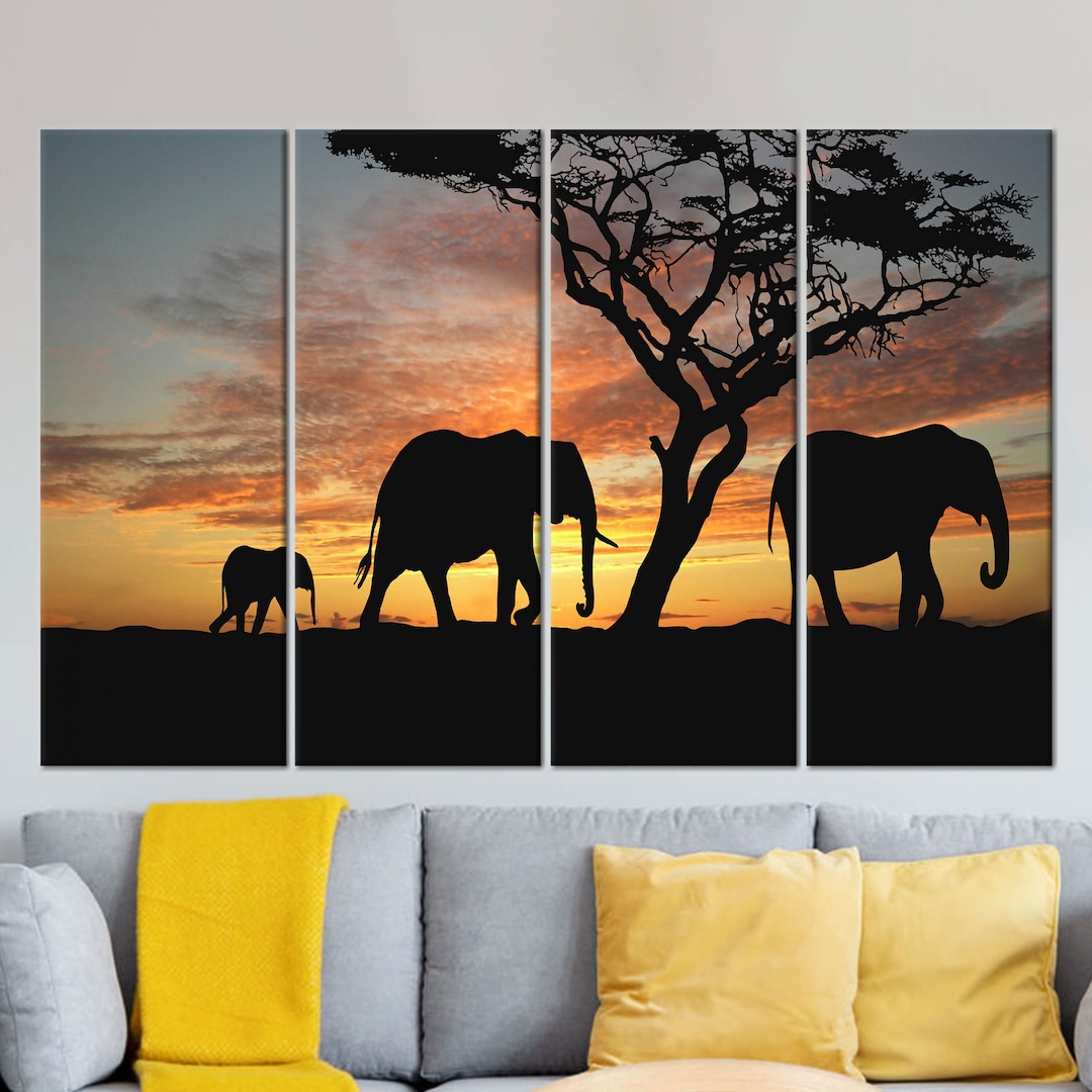 Elephant Silhouette Canvas Print: African Sunset Wall Art - Etsy