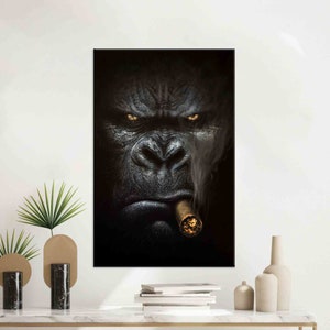 Smoking Gorilla Wall Art, Gorilla Poster, Canvas Wall Art,  Smoking Monkey Wall Art, Personalized Wall Art, Man Cave Decor, Home Decor,
