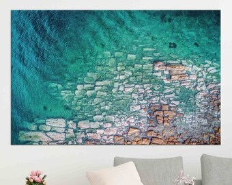 海のキャンバスプリント：空中海景ウォールアート、海岸装飾