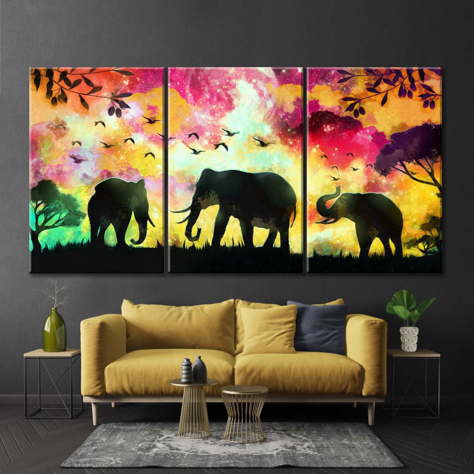 Abstract Elephant Wall Art Elephant Canvas Abstract Wall | Etsy