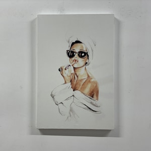 Arte estilo Audrey Hepburn, impresión de lienzo de maquillaje de Audrey Hepburn, póster de Audrey, labios rosados de Hepburn, decoración del hogar de arte pop, lienzo icónico de arte de pared