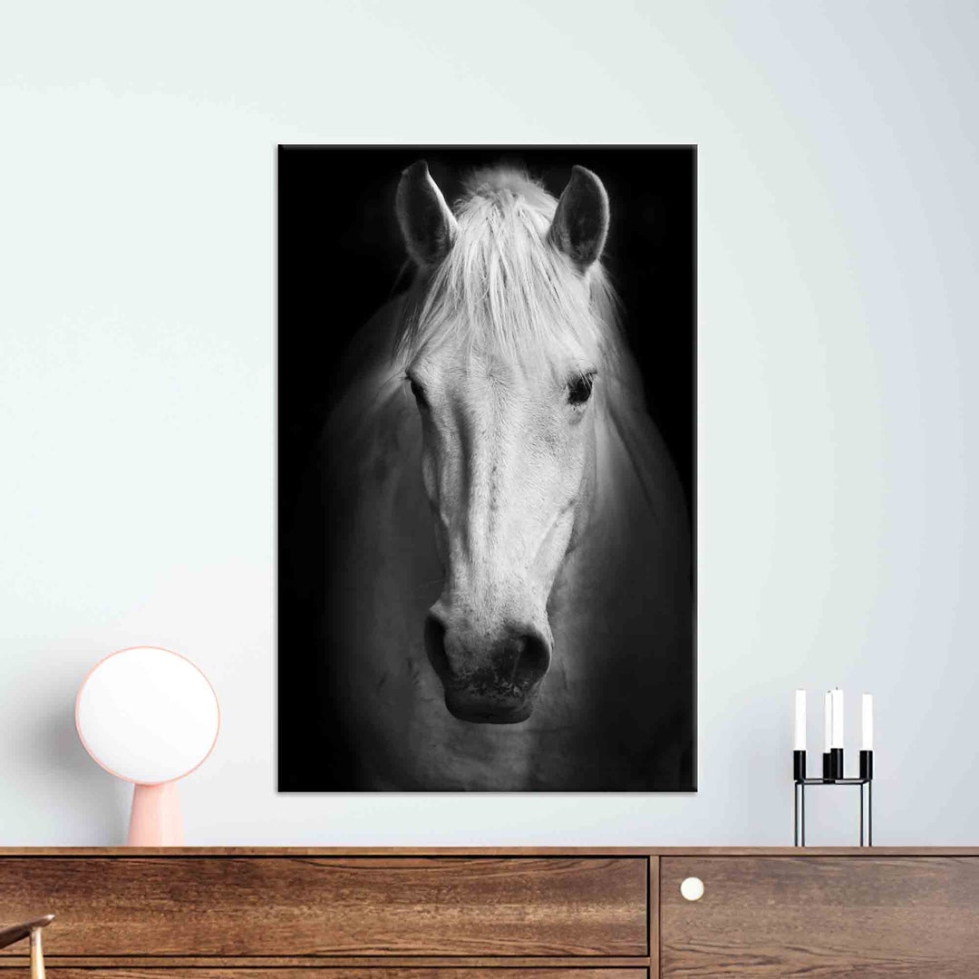 Canvas Wall Art Office Decor White Horse Wall Art Horse Etsy