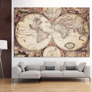 Mapa del mundo para pared, mapa del mundo antiguo de 1720, mapa histórico, arte de mapas de estilo antiguo, mapa de pared, decoración del hogar con mapas antiguos, mapa del mundo, arte en lienzo