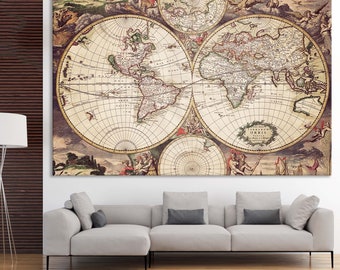 Antique World Map Canvas Art: 1720 Historic Style Wall Decor