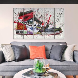 Arte de zapatillas con estilo, arte mural con grafitis, póster de zapatillas, arte mural con grafitis, arte mural moderno, decoración de lienzo, arte mural en lienzo imagen 4