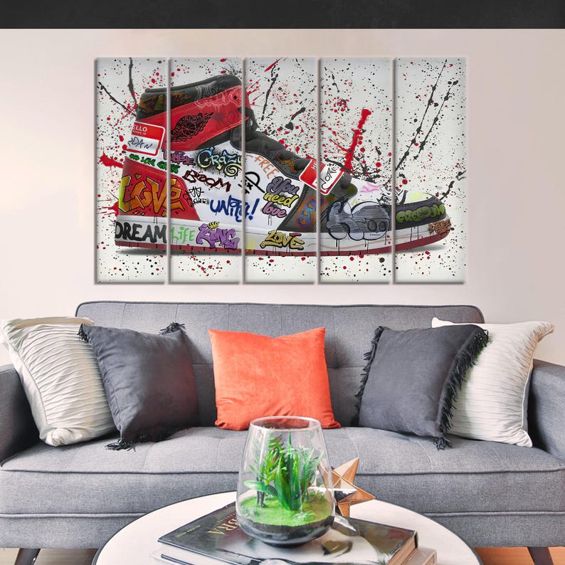 Arte de zapatillas con estilo, arte mural con grafitis, póster de zapatillas, arte mural con grafitis, arte mural moderno, decoración de lienzo, arte mural en lienzo imagen 4