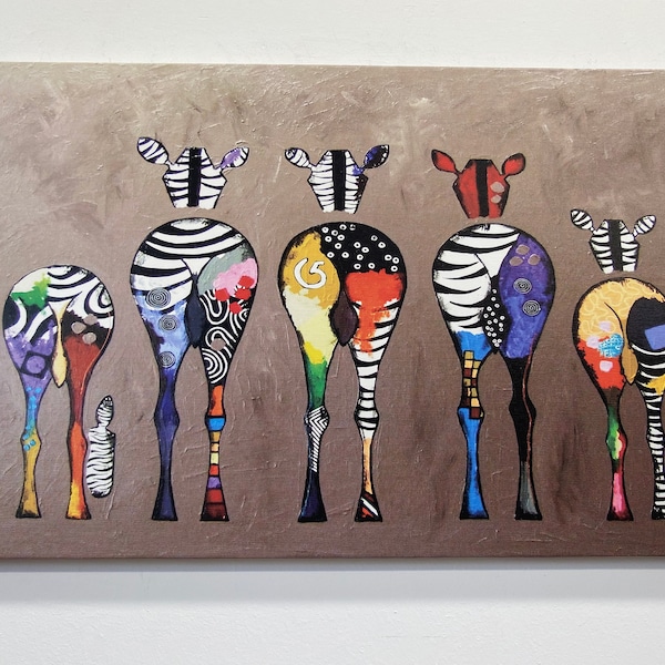 Banksy Zebra Art, Colorful Zebra Wall Art, Abstract Oil Painting on Canvas, Animals Prints, Zebra Abstract Canvas, Colorful Animal Wall Art