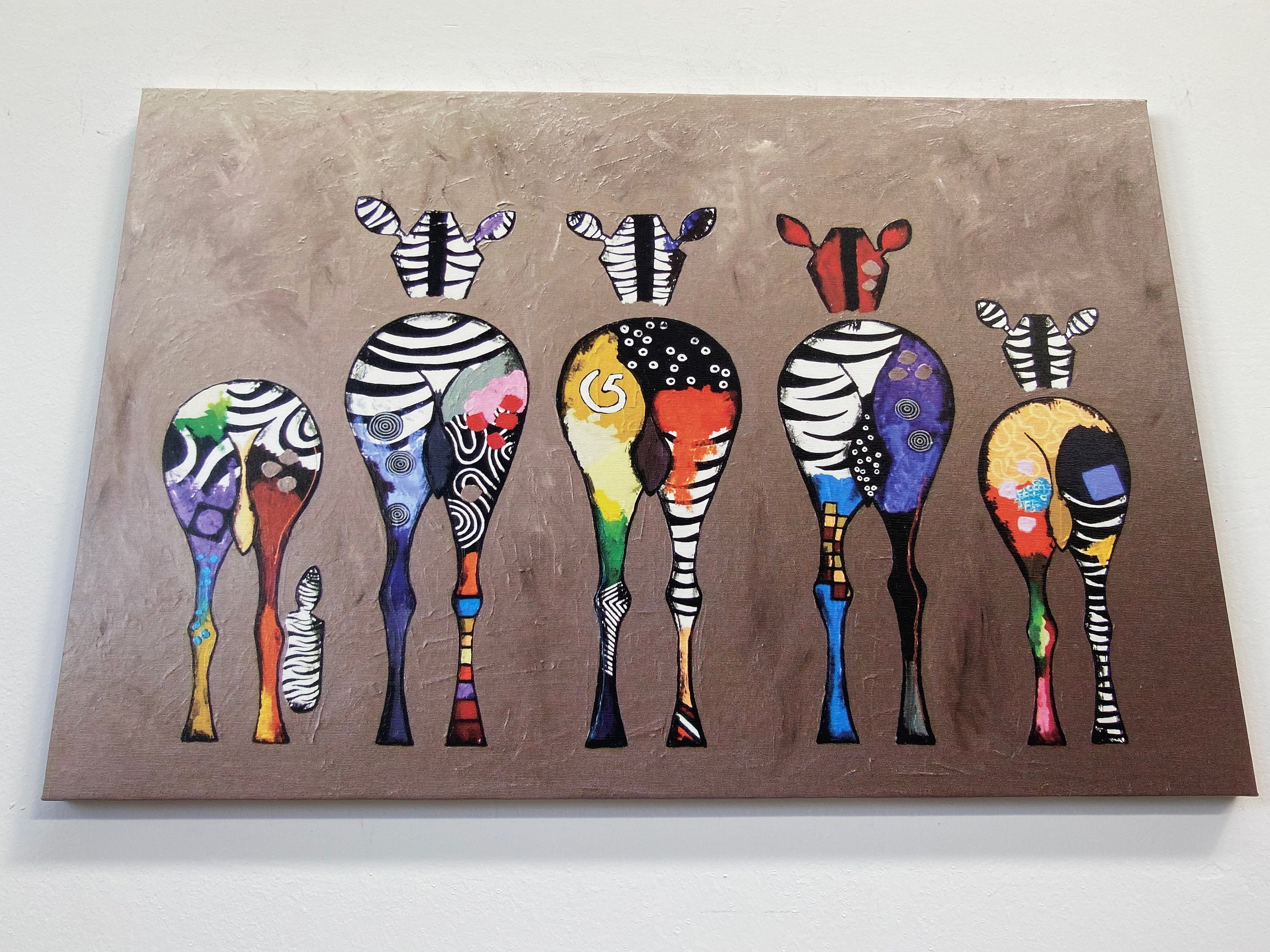 Banksy Zebra Canvas Art: Colorful Abstract Animal Print