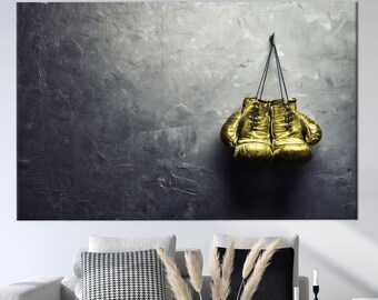 Gold Boxing Gloves Canvas Art: Man Cave Gym Decor