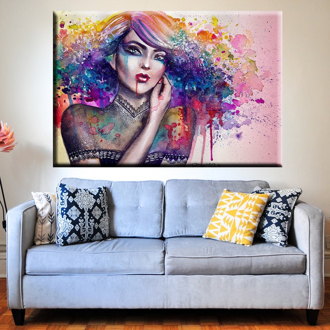 Colorful Graffiti Girl Canvas: Street Art Wall Decor - Etsy