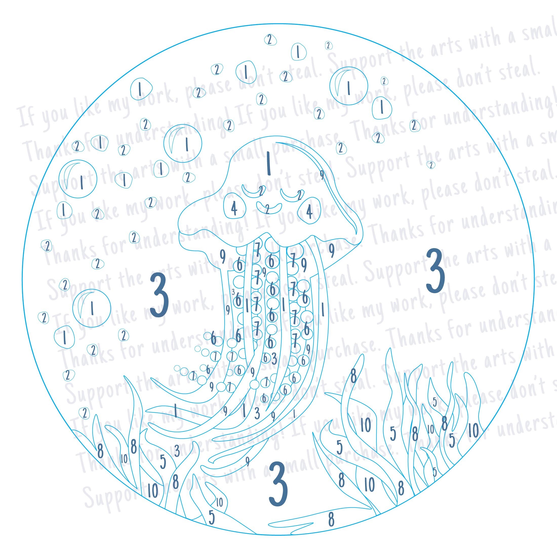 Jellyfish Color by Number Guide Etsy