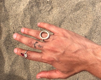 Raw shaped circle ring, unisex silver ring