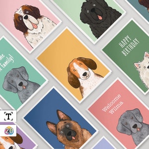 GRUSSKARTE PERSONALISIERBAR // Hundekarten Design Hundeillustration Grußkarte Hunde Geburtstagskarte Personalisierte Hundekarte mit Umschlag