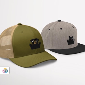 UNISEX SNAPBACKCAP // Cat Dog // Bestickte Snapback-Cap Mütze Hut Kopfbedeckung Street Wear Katzen Motiv Aufnäher
