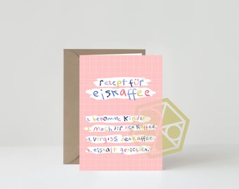 GREETING CARD // Iced Coffee Recipe // Funny Birth Card Parental Leave Card Parenting Baby Postcard Folding Card Congratulations Card with Envelope