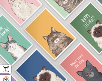 GREETING CARD PERSONALIZABLE // Cute Personalized Cat Card Birthday Card Cat Greeting Cards Cat Design Card with Cat Motif