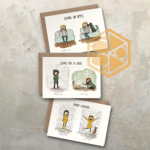 GRUSSKARTE | girl and dog postkarte hundemotiv kartenset hund comic cartoon illustration hundeliebe geschenkkarte hundemama karte geschenk