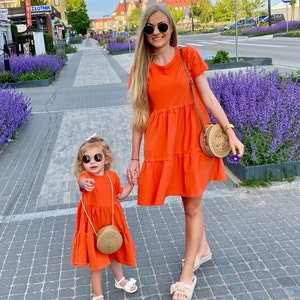 Mother and daughter matching dress, matching dress, matching family outfits, Easter dress, baby easter dress, orange dress, cotton dress